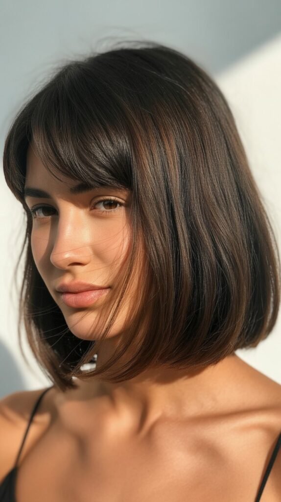 Sleek Lob with Baby Bangs