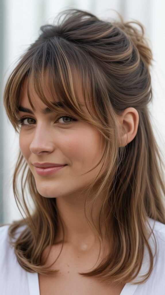 Long Bangs with Messy Updo Base