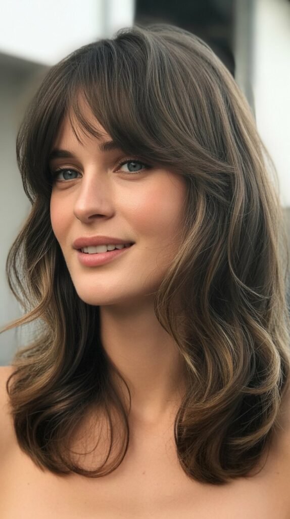  Choppy Bangs with Medium Length Waves