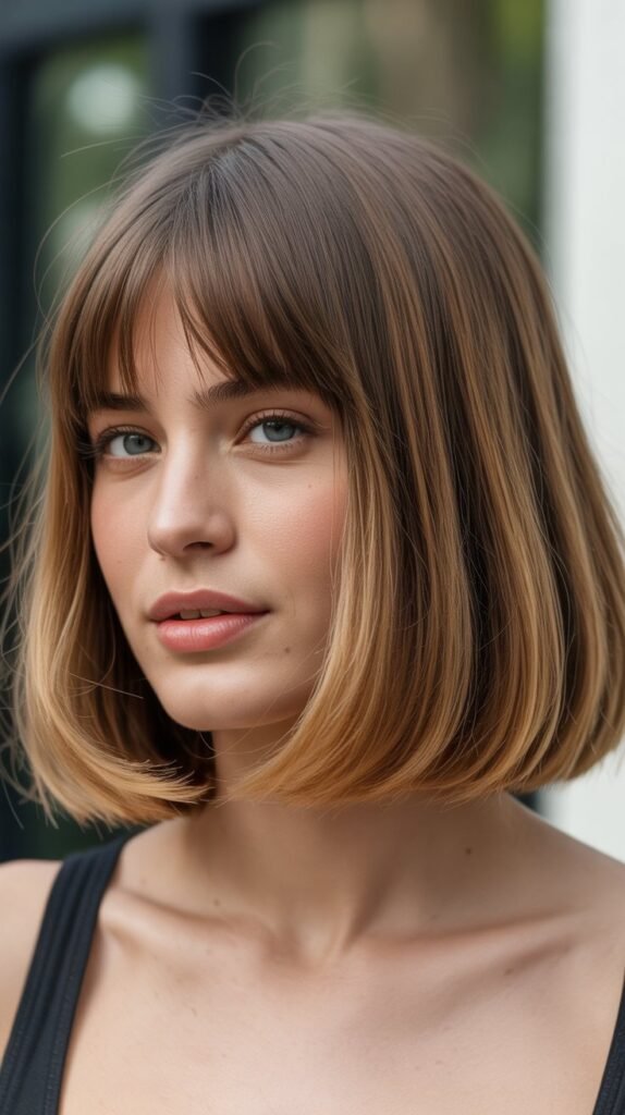 Blunt Lob with Parted Curtain Bangs