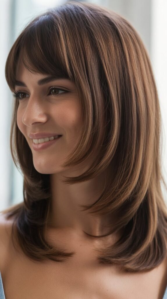 Curved Bangs with Medium Straight Layers