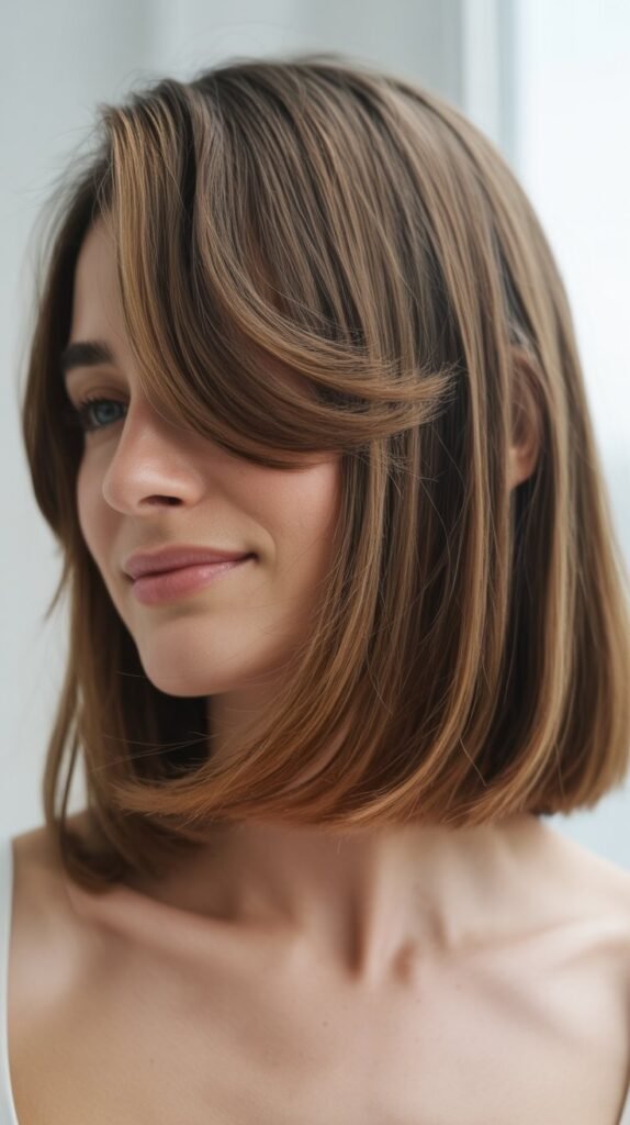 Sleek Lob with Side-Swept Bangs