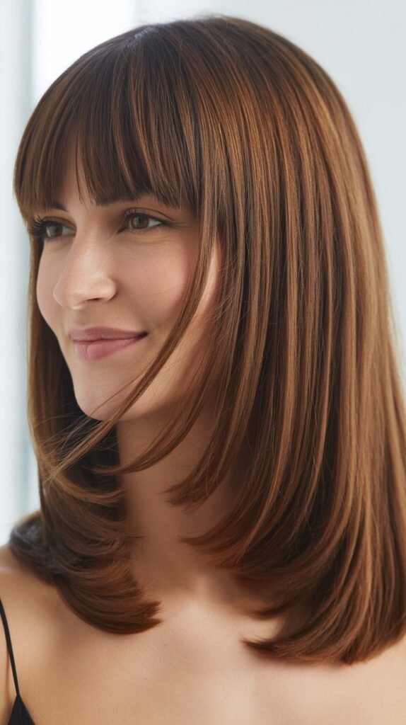 Long Bangs with Straightened Sleek Finish