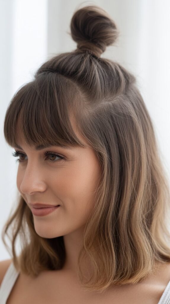 Half-Up Top Knot with Full Bangs