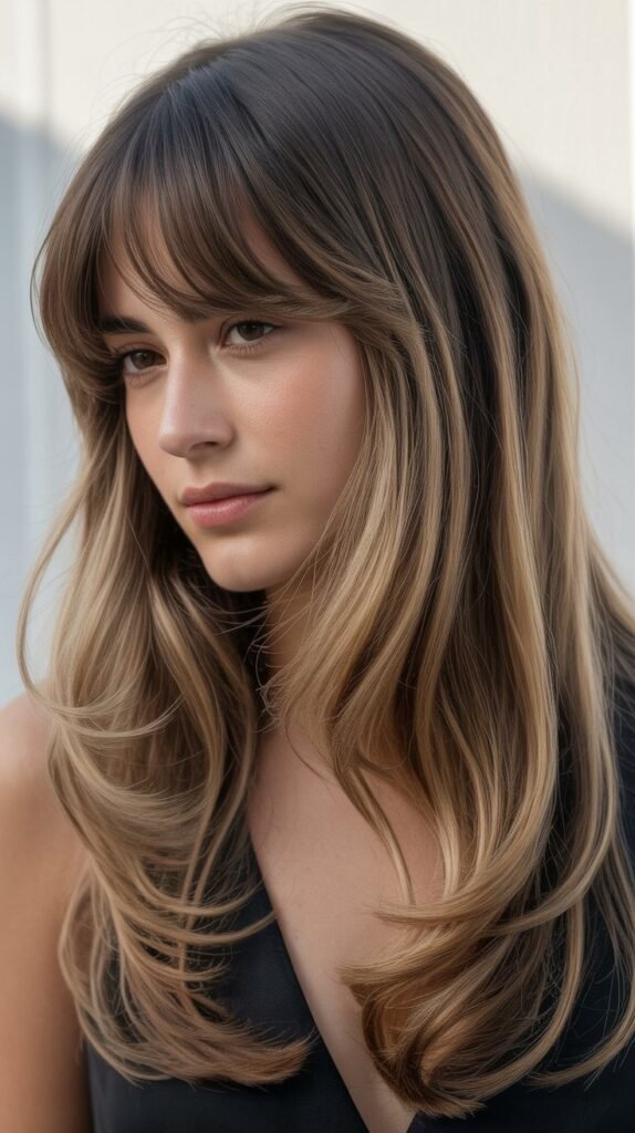 Long Layers With Baby Bangs Transition