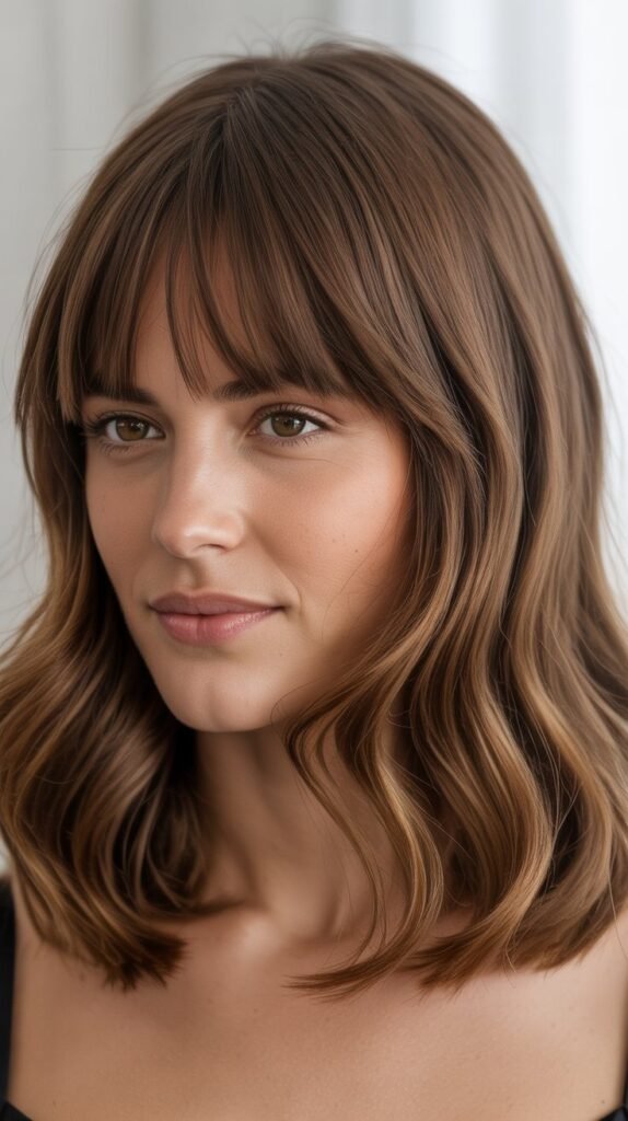 Blunt Curtain Bangs with Medium Waves