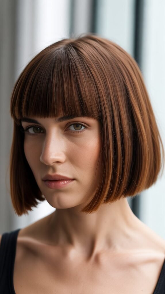 Blunt French Bob with Full Thick Fringe