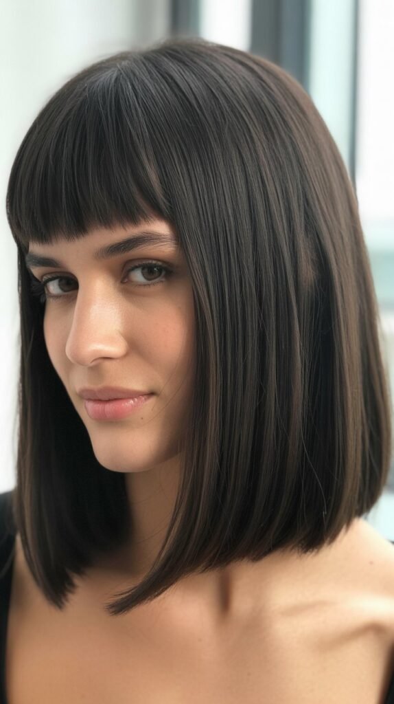 Sleek Center-Parted Bob with Blunt Bangs