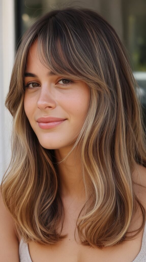  Curtain Bangs with Medium Balayage