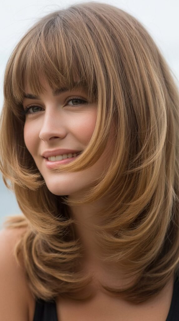 Long Layers with Thick Full Bangs