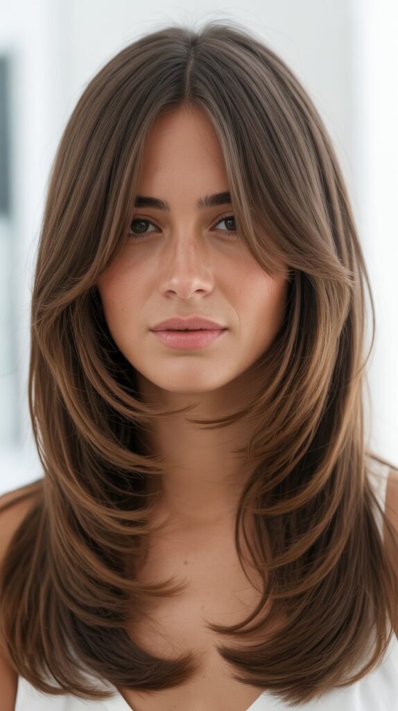 . U-Shaped Layers with Center-Parted Bangs