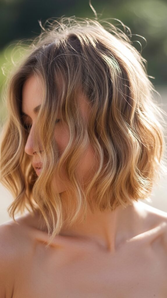 Wavy Long Layered Bob with Beachy Texture