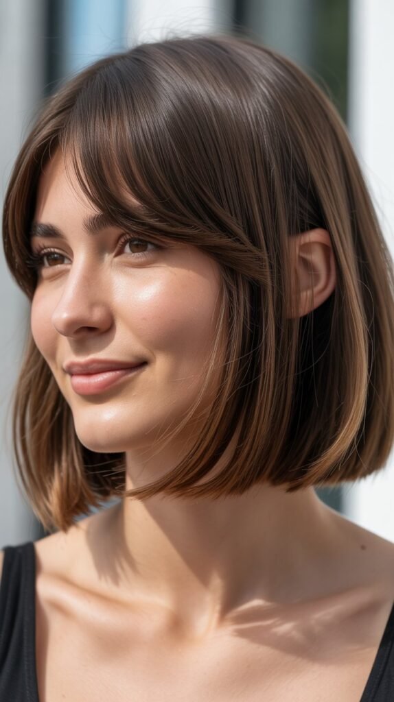 Long Bob With Curtain Bangs and Layered Front