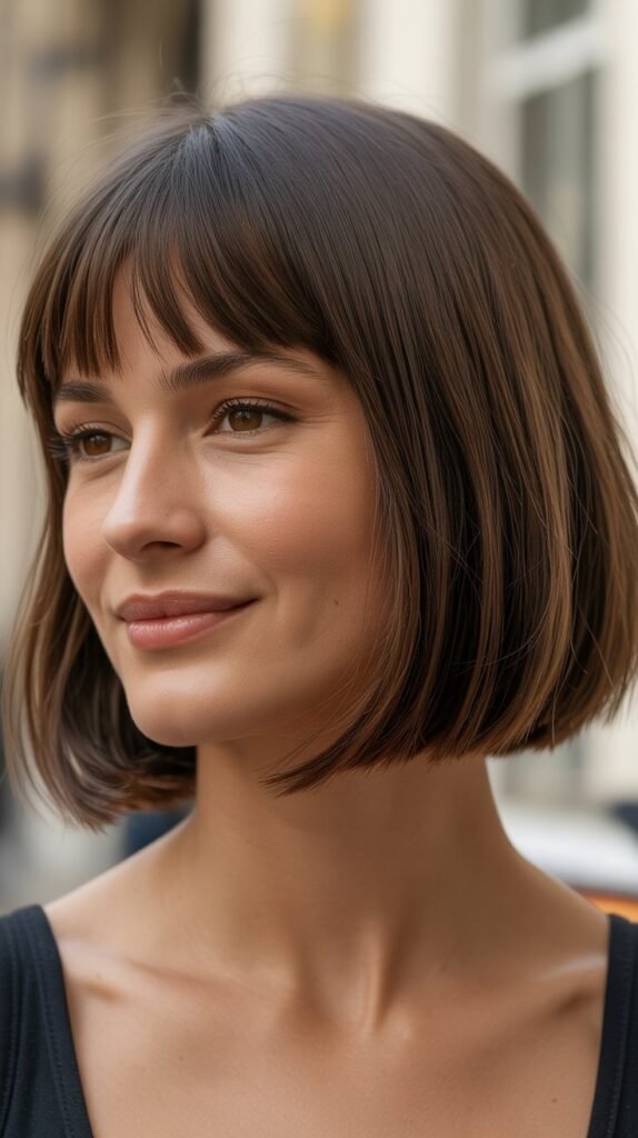 French Bob with Curtain Fringe and Face-Framing Layers