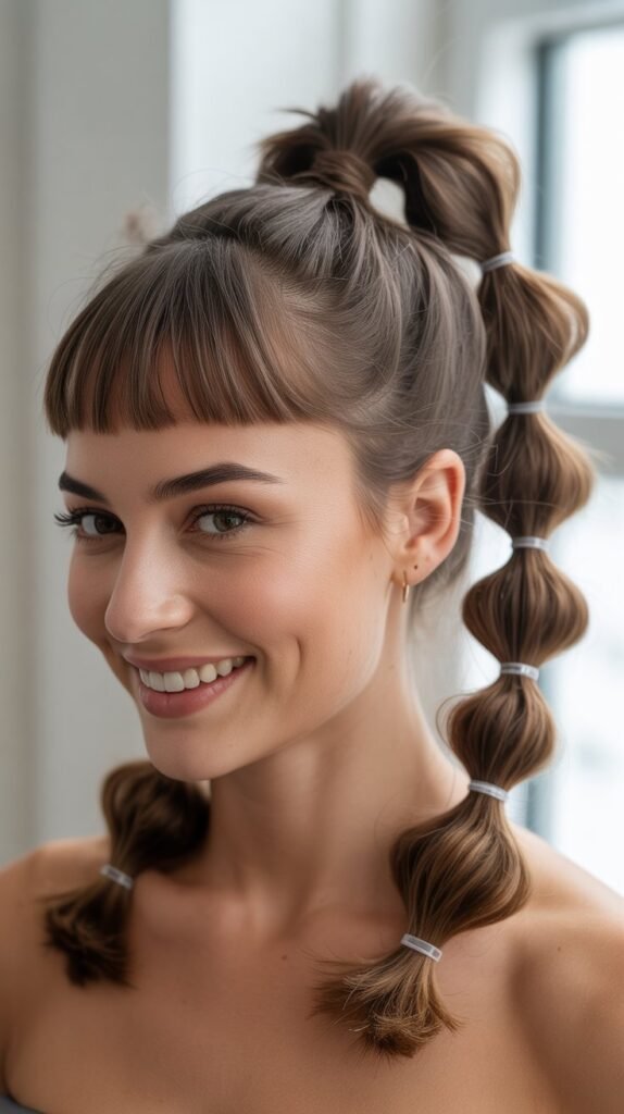 Bubble Ponytail Updo with Micro Bangs