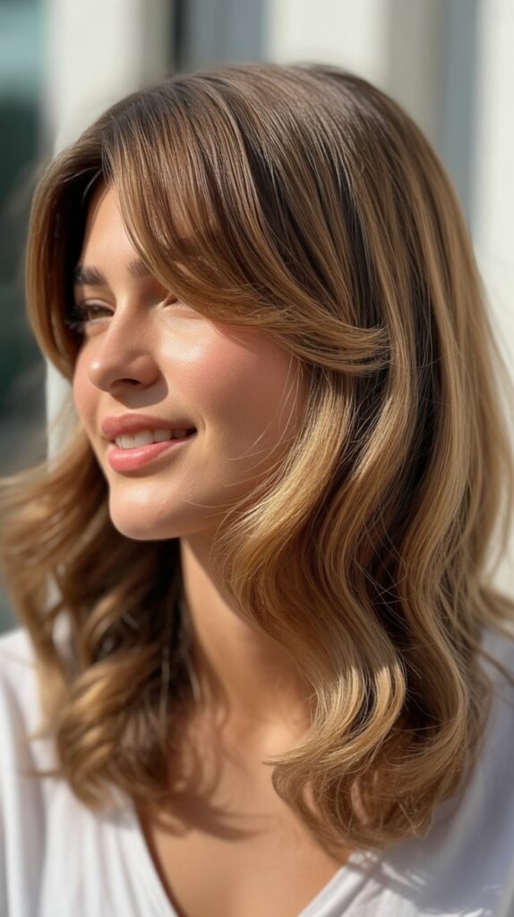  Feathered Side Bangs with Medium Waves