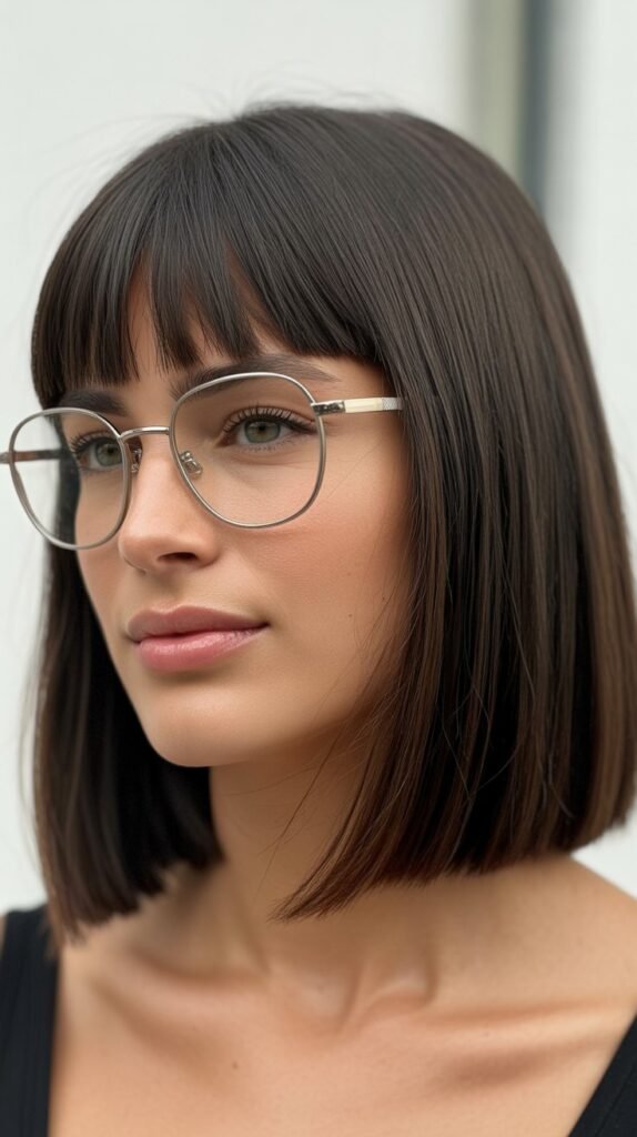 Blunt Lob With Brow-Skimming Bangs
