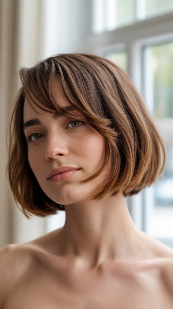 Asymmetrical French Bob with Side-Swept Fringe