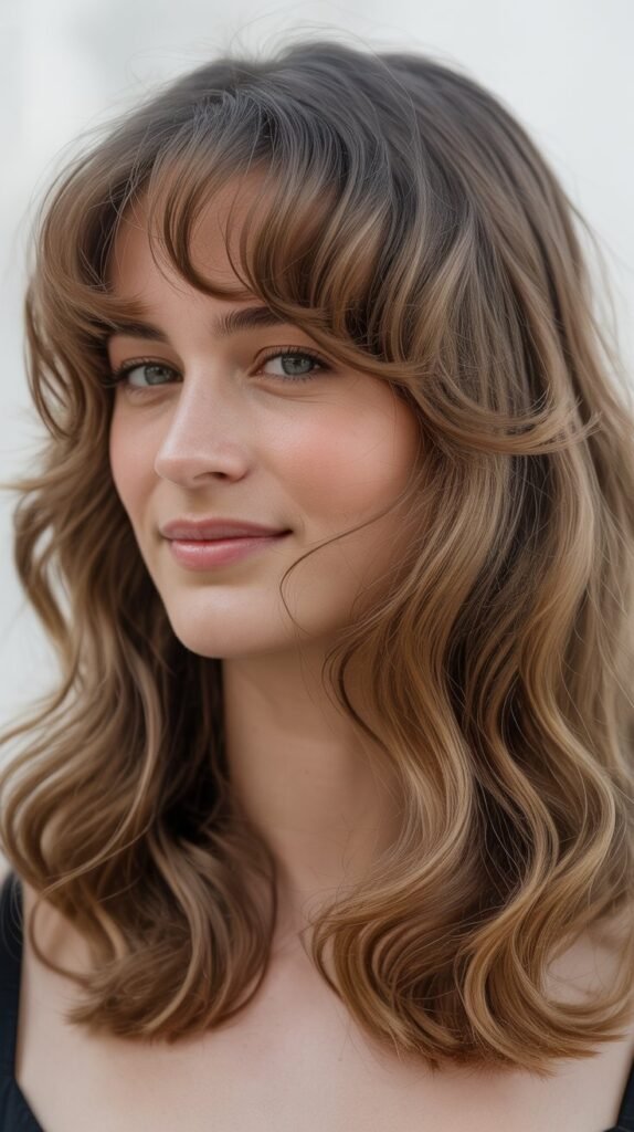 Wavy Shoulder-Length Cut with Curved Bangs