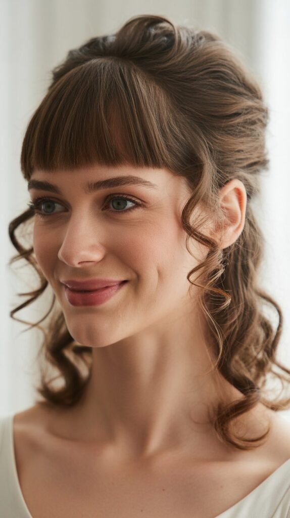 Pinned Back Curls with Blunt Bangs