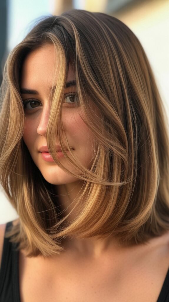 Long Layered Bob with Balayage Highlights