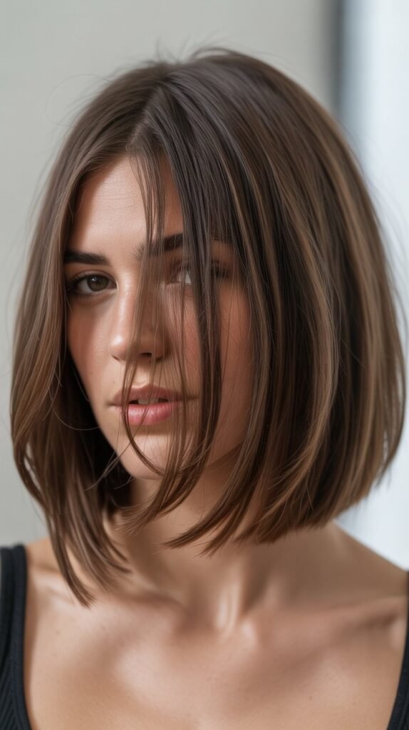 Asymmetrical Long Bob With Longer Front Layers