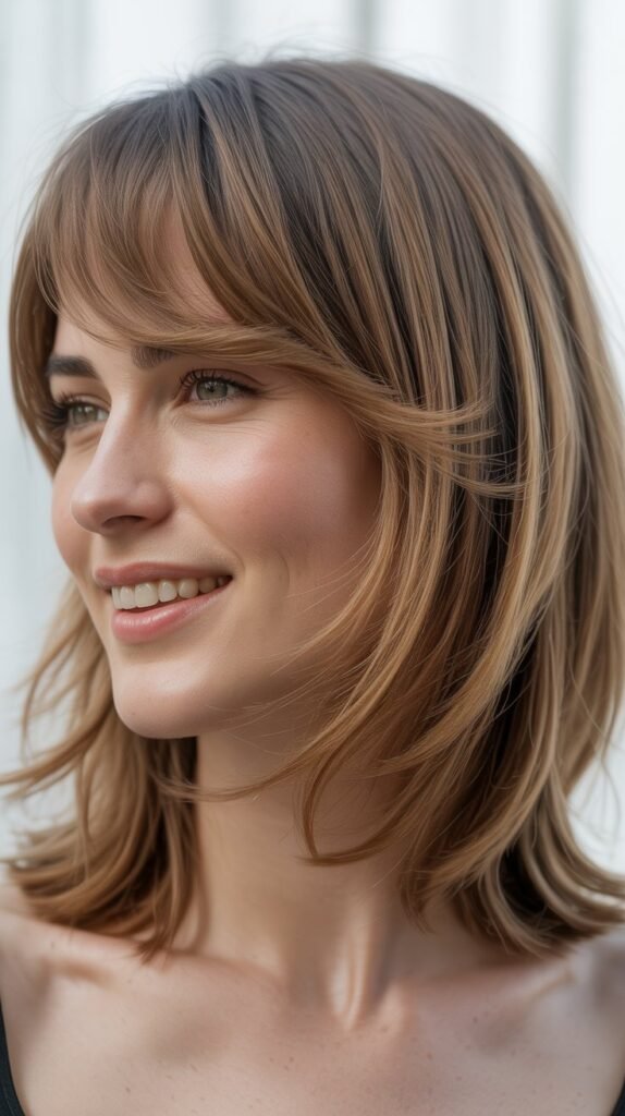 Textured Collarbone Cut with Side Fringe