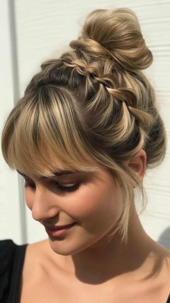 Bubble Braid Bun with Feathered Bangs