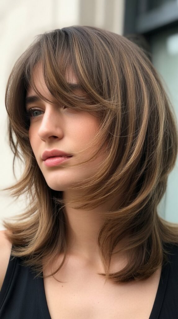  Layered Collarbone Cut with Wispy Side Bangs