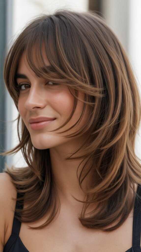 Layered Medium Cut with Wispy Curtain Bangs