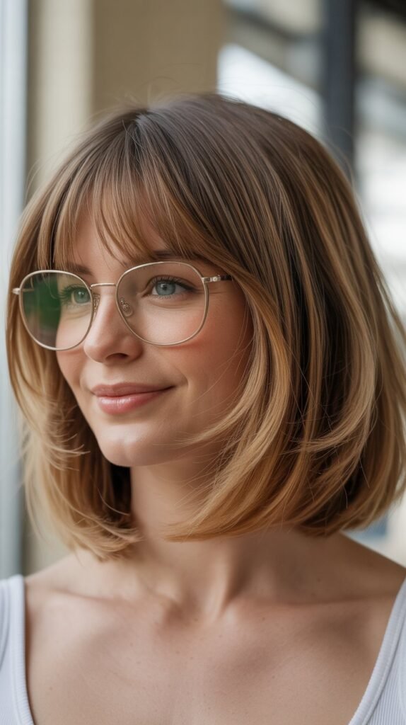 Curtain Bangs With Layered Medium Bob