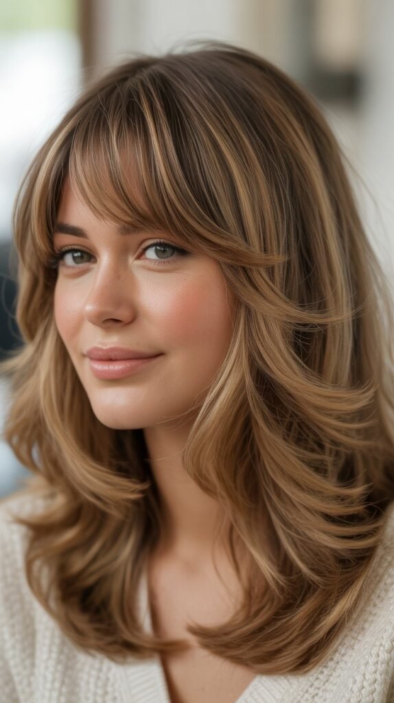 Layered Curtain Bangs with Medium Layered Hair