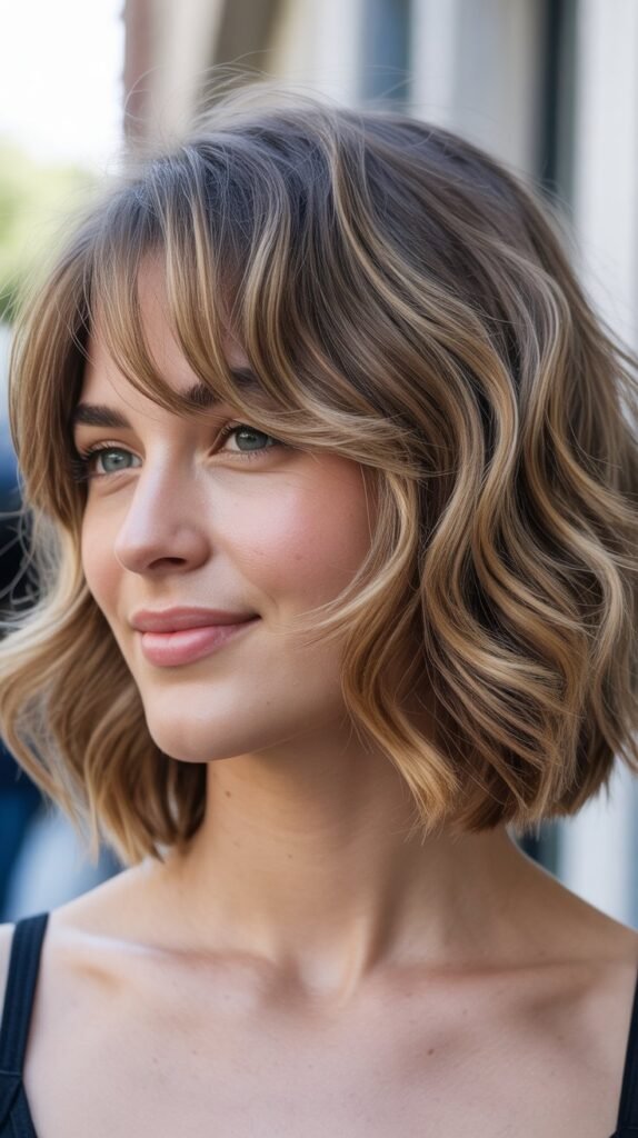 Wispy Side Bangs with Medium Wavy Bob
