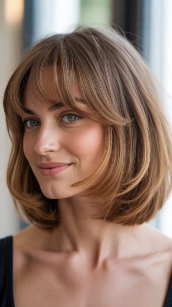 Soft Layered Bob with Arched Fringe