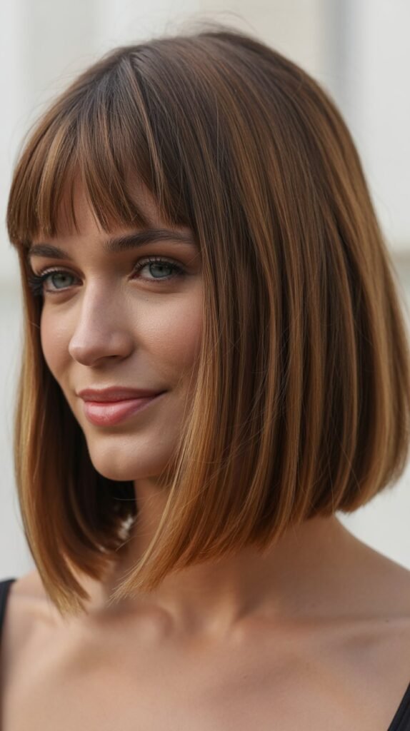 Asymmetrical Bangs with Medium Angled Bob