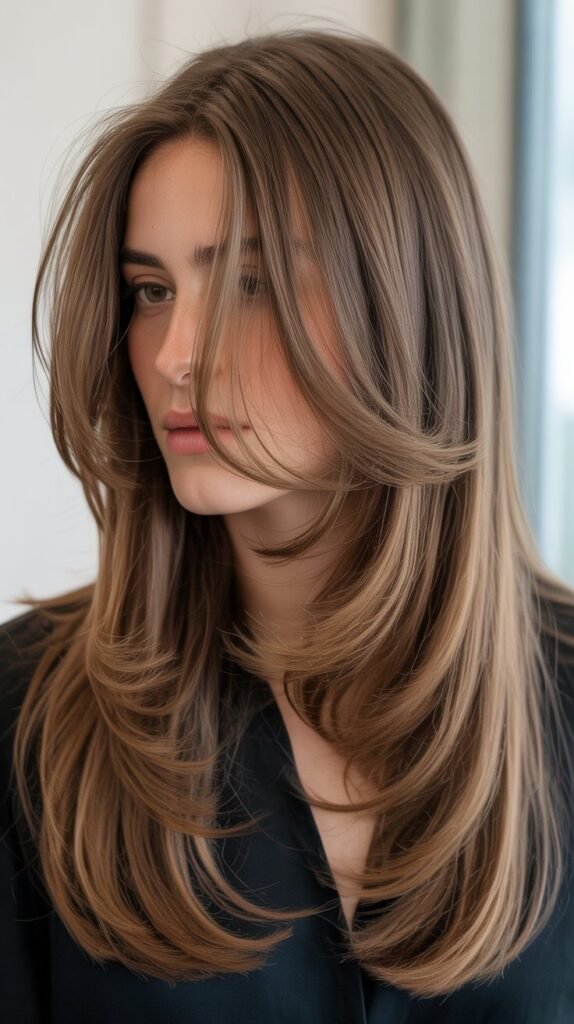 Soft Layers with Tapered Side-Swept Bangs