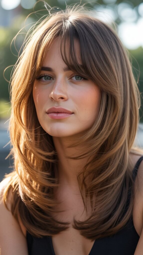  Long Layers with Curtain Bangs