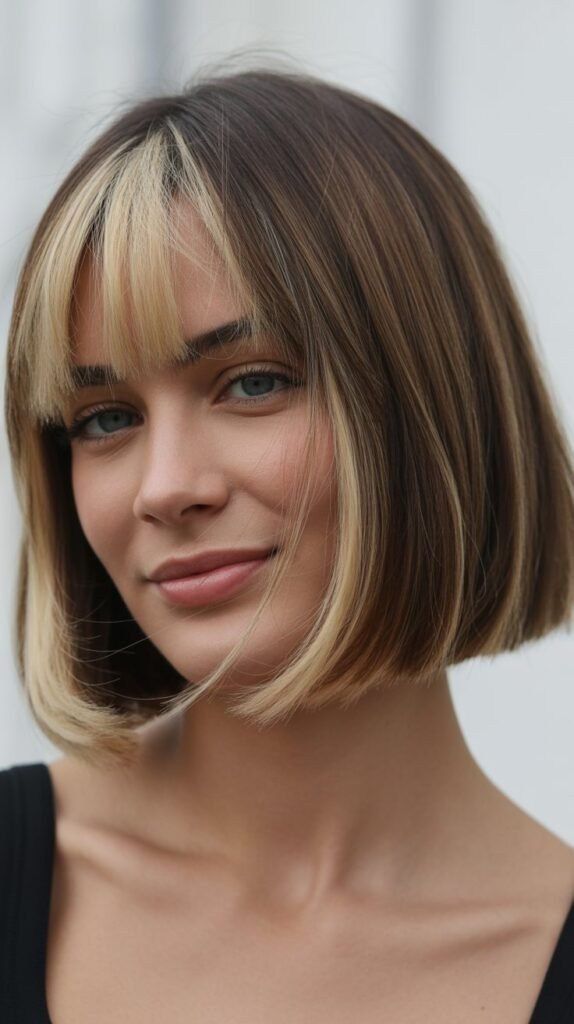 French Bob With Money Piece And Framing Bangs