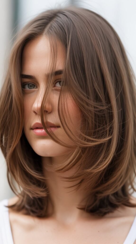 Long Layered Bob with Side Part