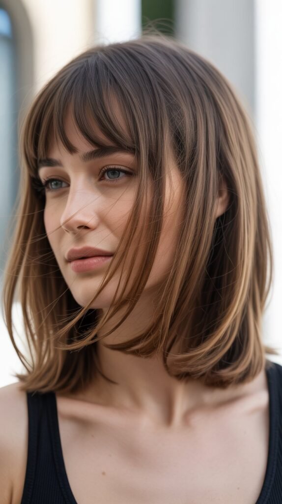 Classic Curtain Bangs with Layered Lob