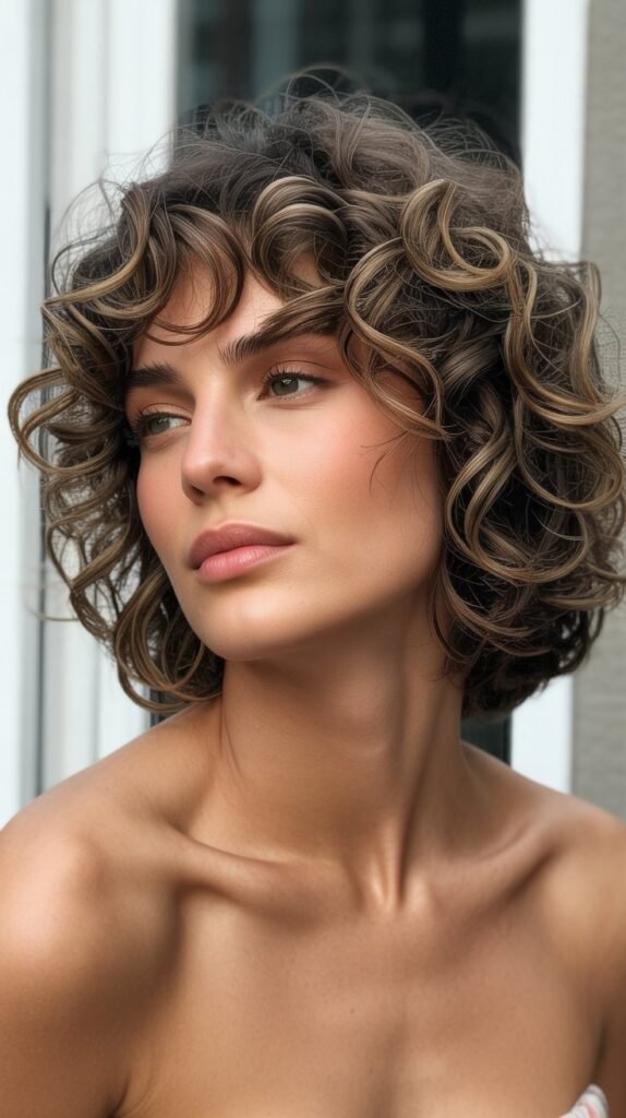 French Bob With Perm And Curly Bangs