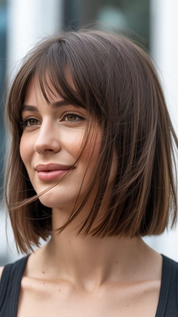 Disconnected Lob with Brow-Skimming Bangs