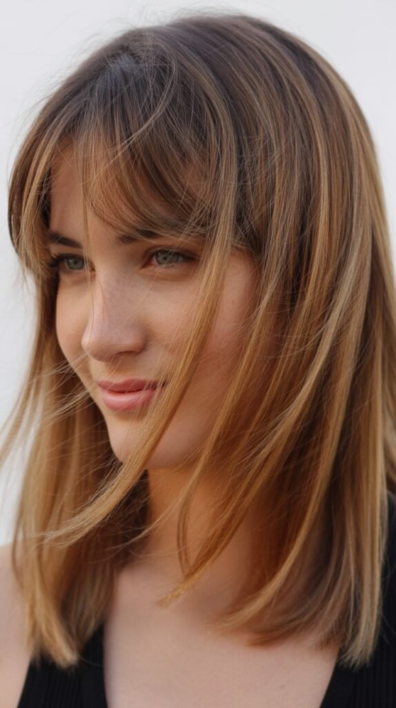 Soft Curtain Bangs with Medium Balayage Highlights
