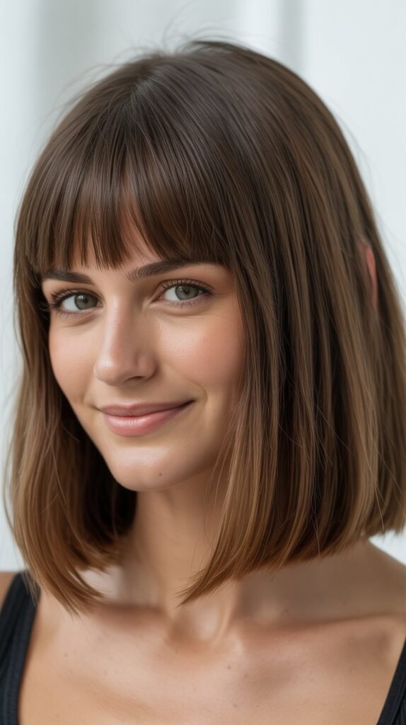 Blunt Lob with Straight-Across Bangs