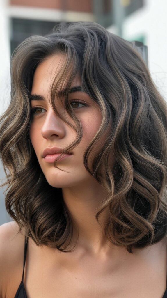 Collarbone-Length Lob with Heavy Face Framing