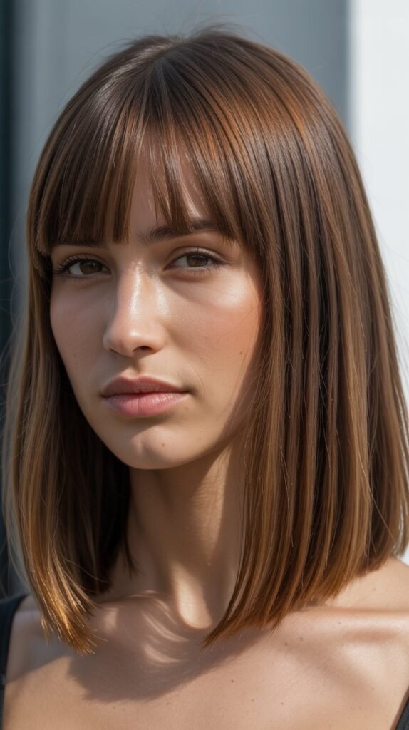 Blunt Curtain Bangs With Straight Midi