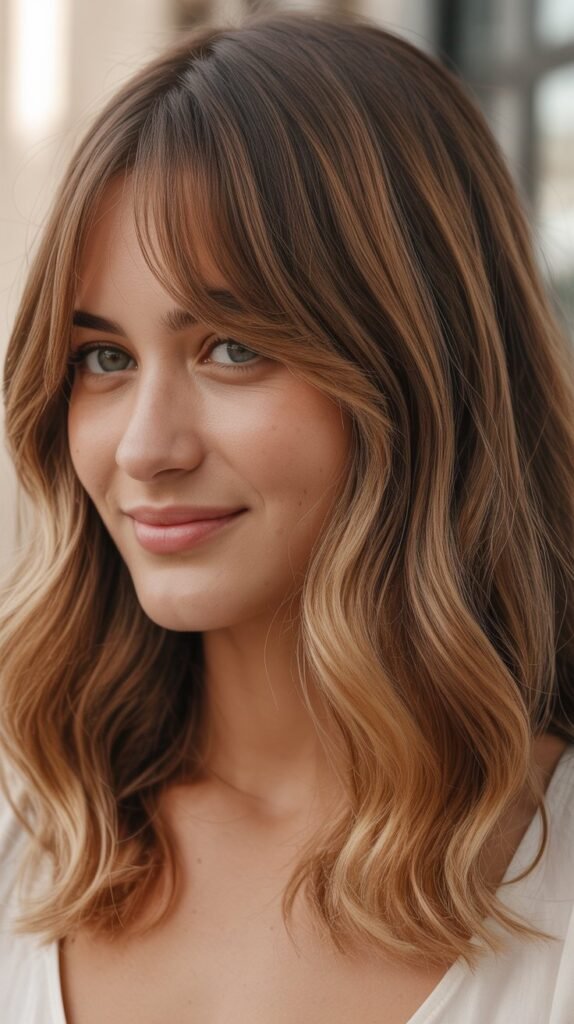 Soft Curtain Bangs With Balayage Waves