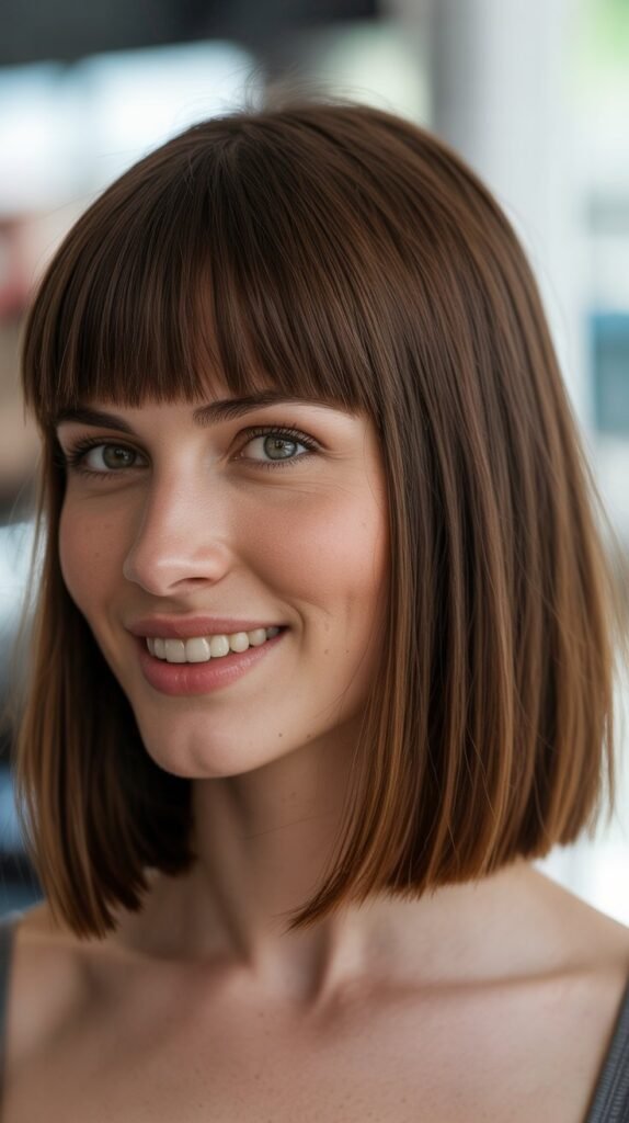 Heavy Bangs With One-Length Bob