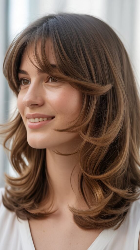  Curtain Bangs with Layered Medium Hair