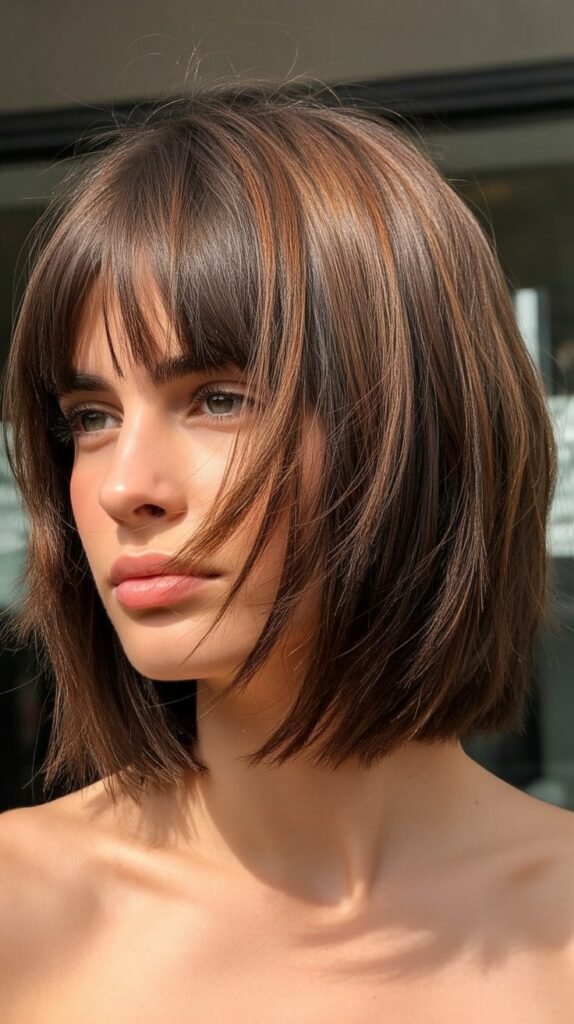 French Bob With Choppy Layers And Bangs.